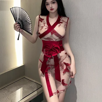 Сексуальное платье-кимоно с бабочкой, Женская традиционная прозрачная мини-юбка, Японская мода, Перспективное Искушение, костюмы для косплея.