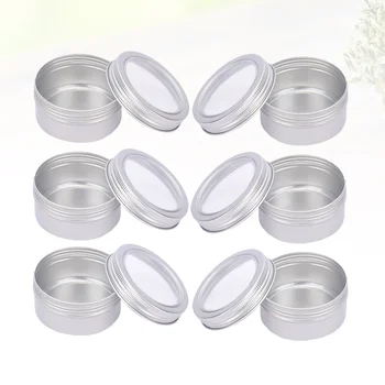 6 шт. круглых пустых контейнерных банок из металлической жести с прозрачной алюминиевой коробкой для конфет, чая или подарков