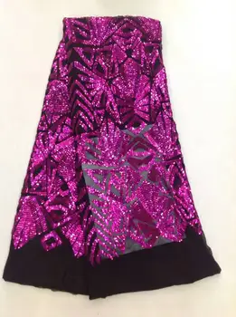 2021 Африканский дизайн, фиолетовая сетчатая кружевная ткань / Высококачественное Нигерийское сетчатое кружево / Французский тюль, кружевная ткань для модного платья с пайетками