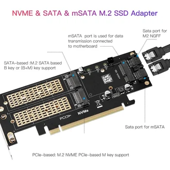 Карта-адаптер SSD 3 в 1 для NGFF и MSATA, M.2 NVME для PCIE / M.2 SATA SSD для SATA III / MSATA для SATA адаптера за 2280/2260 1