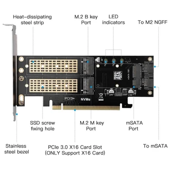 Карта-адаптер SSD 3 в 1 для NGFF и MSATA, M.2 NVME для PCIE / M.2 SATA SSD для SATA III / MSATA для SATA адаптера за 2280/2260 3