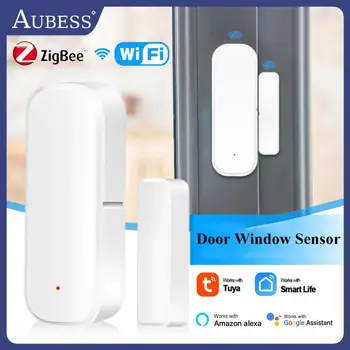 AUBESS Tuya Zigbee WiFi Smart Door Window Sensor Детектор сигнализации Магнитная Независимая система домашней безопасности Работает с Alexa Google Home