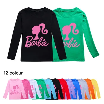 Детские футболки Kawaii, Барби, футболки с длинными рукавами, аниме, хлопковые дышащие футболки, осень-зима, универсальная спортивная одежда для мальчиков и девочек