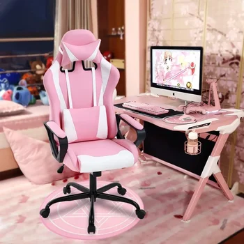 Игровое офисное кресло Рабочее кресло Эргономичный представительский компьютер на колесиках с поясничной поддержкой Розовая мебель Табурет 1