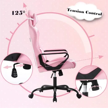 Игровое офисное кресло Рабочее кресло Эргономичный представительский компьютер на колесиках с поясничной поддержкой Розовая мебель Табурет 4