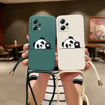 Силиконовый Чехол Для Телефона с Надписью Cute Panda Через Плечо На Шнурке Для Xiaomi Poco X5 X4 X3 X3Pro X4GT X4Pro X3GT M3 M5 F4GT M4 F3 F4 Крышка