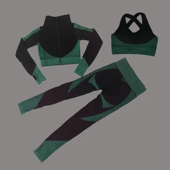 Бесшовный женский комплект для йоги, спортивная одежда для тренировок, спортивная одежда для фитнеса, Укороченный топ с длинным рукавом, Леггинсы с высокой талией, Спортивные костюмы