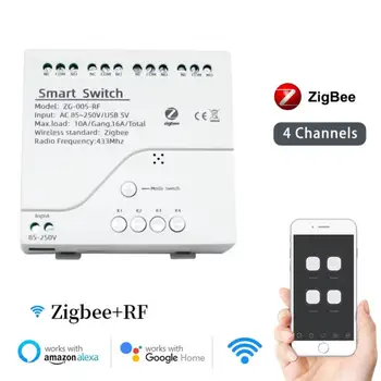 Tuya Zigbee 4CH Умный Модуль Включения Света 85-250 В Реле Smart Home APP Пульт Дистанционного Управления Работает Со Шлюзом Alexa Google Assistant