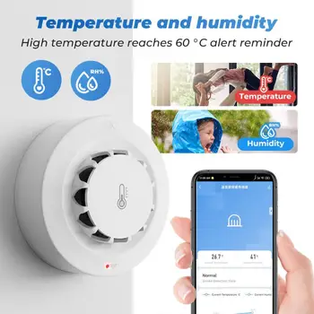 1/4шт Tuya Двухрежимный WiFi Датчик Влажности И Температуры Термогигрометр Smart Smoke Alarm Работает С Alexa Google Home