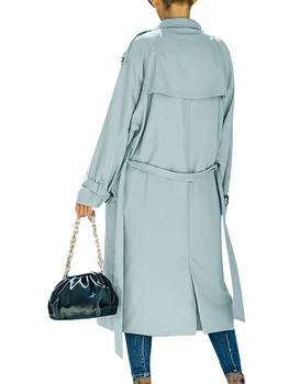 Женское двубортное пальто из смесовой шерсти, элегантное зимнее пальто с длинным рукавом и отворотом и поясом