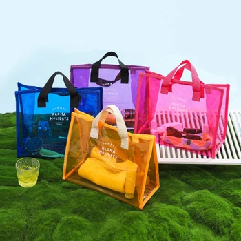 Сумка для плавания из ПВХ большой емкости, пляжная сумка, переносная одежда на открытом воздухе, сумка для хранения обуви, косметичка, модная прозрачная сумочка