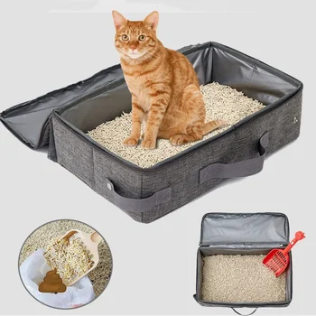 Складной ящик для кошачьего туалета с крышкой Складной Ящик для кошачьего туалета с застежкой-молнией, Водонепроницаемая ткань Оксфорд, Полипропиленовая доска, портативный ZD01