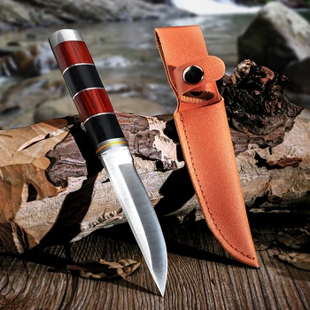 Открытый Охотничий Нож PLYS с Кожаной Ручкой Из Нержавеющей Стали, Тактический Карманный Нож для Выживания, Мужские Инструменты для Кемпинга И Рыбалки