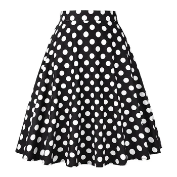 Рекламная хлопковая винтажная юбка Трапециевидной формы с цветочным принтом в горошек, юбки длиной до колен 50-60-х годов, тонкая женская юбка с высокой талией, VD0020 2