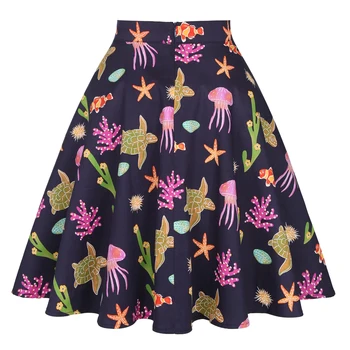 Рекламная хлопковая винтажная юбка Трапециевидной формы с цветочным принтом в горошек, юбки длиной до колен 50-60-х годов, тонкая женская юбка с высокой талией, VD0020 4