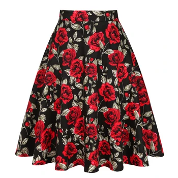 Рекламная хлопковая винтажная юбка Трапециевидной формы с цветочным принтом в горошек, юбки длиной до колен 50-60-х годов, тонкая женская юбка с высокой талией, VD0020 5