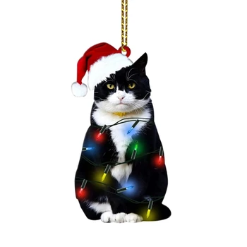 Акриловый рождественский орнамент с черным котом, Мультяшное Подвесное Украшение, Подарок, Уникальная Подвеска в виде дерева, Декор, Креативные Принадлежности для вечеринок