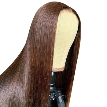 Бесклеевой парик из человеческих волос с кружевом спереди # 4, Шоколадно-коричневые парики из человеческих волос, предварительно вырезанные на шнурке с застежкой 4X4, Полосатые парики Носить 