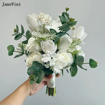 JaneVini 2024 Элегантные букеты невесты из белых цветов, искусственные шелковые розы, настоящий весенний свадебный букет для невесты в стиле бохо
