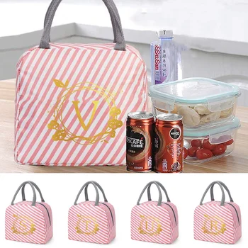 Термосумка для ланча для детей и девочек, многоразмерная сумка для ланча в розовую полоску, водонепроницаемая сумка на плечо с принтом венка