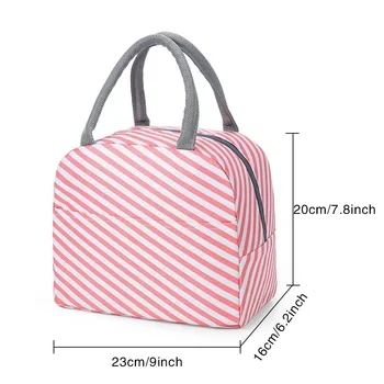 Термосумка для ланча для детей и девочек, многоразмерная сумка для ланча в розовую полоску, водонепроницаемая сумка на плечо с принтом венка 1