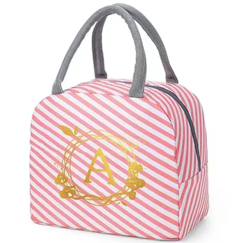 Термосумка для ланча для детей и девочек, многоразмерная сумка для ланча в розовую полоску, водонепроницаемая сумка на плечо с принтом венка 3