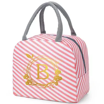 Термосумка для ланча для детей и девочек, многоразмерная сумка для ланча в розовую полоску, водонепроницаемая сумка на плечо с принтом венка 4