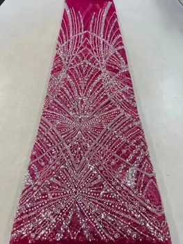Высококачественная роскошная Французская кружевная ткань с вышивкой для жениха, высококачественная кружевная ткань с блестками в африканском нигерийском стиле, 5 ярдов, для свадебного платья