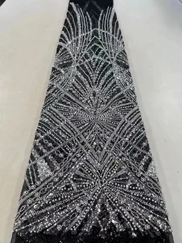 Высококачественная роскошная Французская кружевная ткань с вышивкой для жениха, высококачественная кружевная ткань с блестками в африканском нигерийском стиле, 5 ярдов, для свадебного платья 1