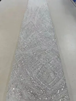Высококачественная роскошная Французская кружевная ткань с вышивкой для жениха, высококачественная кружевная ткань с блестками в африканском нигерийском стиле, 5 ярдов, для свадебного платья 2