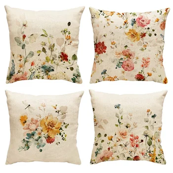Наволочка для дивана 18X18, набор из 4 подушек в стиле фермерского дома, весенние украшения, цветочный чехол для подушки для домашнего декора
