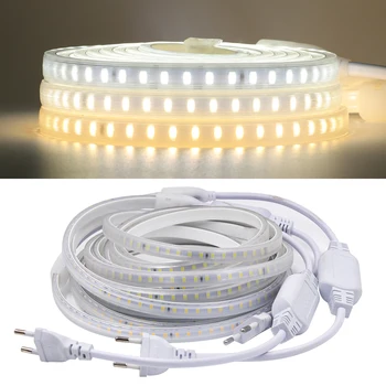 EU 220V LED Strip Light SMD2835 120LEDs/m IP67 Водонепроницаемая Светодиодная лента Ленточный Диод 220V UK Plug 3000K-6000K Outdoor Decor LED Light