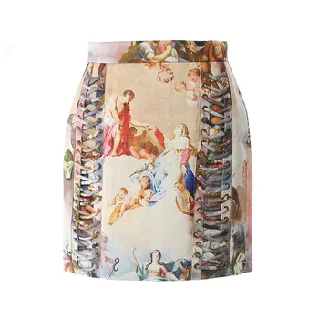 Хай-стрит, осень 2023, новая модная дизайнерская женская повязка с винтажным принтом, мини-юбка-карандаш на молнии, повседневная короткая юбка в стиле хип-хоп