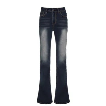 Винтажные расклешенные джинсы с низкой талией для девочек на осень 2023 года, брюки Y2k, женская одежда с подъемом, джинсы для мам, джинсовые брюки-клеш