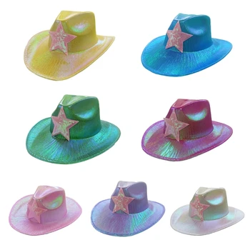 Модная Ковбойская шляпа с большими полями, Шляпа для ночного клуба, Женская Шляпа для взрослых, аксессуары для головы 0