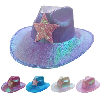 Модная Ковбойская шляпа с большими полями, Шляпа для ночного клуба, Женская Шляпа для взрослых, аксессуары для головы 2