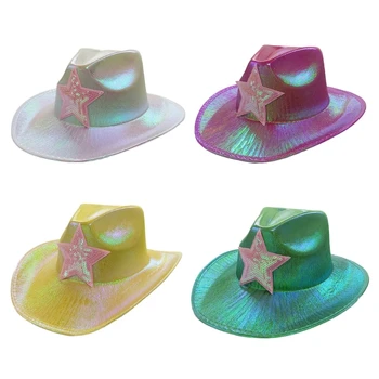 Модная Ковбойская шляпа с большими полями, Шляпа для ночного клуба, Женская Шляпа для взрослых, аксессуары для головы 3