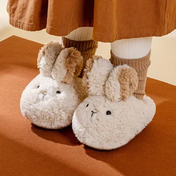 Детские хлопчатобумажные тапочки с плюшевым утолщенным милым кроликом, детские тапочки для мальчиков и девочек, домашняя обувь, детские тапочки, домашняя обувь