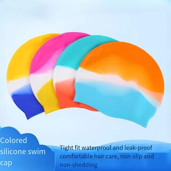 Бесшовные Силиконовые Модели Для Взрослых, Разноцветная Шапочка Для Плавания, Защита Ушей, Дышащая Водонепроницаемая Нескользящая Мужская Женская Шапочка Для Плавания