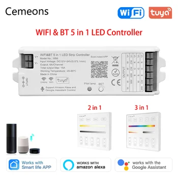 WiFi Светодиодный Контроллер WB5 Smart WiFi BT 5 В 1 2,4 ГГц RF RGBCCT Настенный Пульт Дистанционного Управления Для Одиночной RGB RGBW Двойной Белой Светодиодной Ленты