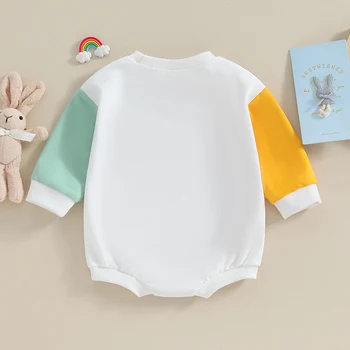 Детские Свитшоты для мальчиков и девочек, комбинезоны с буквенным принтом в виде кролика Контрастного цвета, Весенняя Пасхальная одежда для малышей, боди