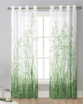 Занавеска из зеленой травы и растительного искусства, тюлевые занавески для гостиной, обработка окон кухни, вуалевые занавески