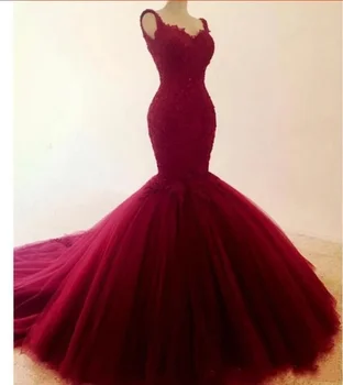 Бордовое свадебное платье русалки с аппликацией на модном ремешке, придворный шлейф, вечерние свадебные платья