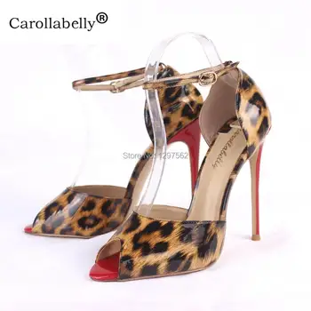 Carollabelly Бренд Обувь Сексуальная Открытым Носком Сандалии Леопард Высокий Насосы Женщины Партия Обуви, Высококачественные Пряжки Туфли 