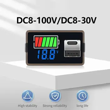 Индикатор емкости аккумулятора USB Type-C DC8-100V DC8-30V Светодиодный цифровой вольтметр, тестер уровня заряда литиевого свинцово-кислотного аккумулятора