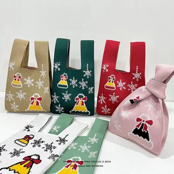 20x35 см, новый дизайн, Рождественская Вязаная сумка со снежинками, Универсальная сумка-тоут Большой емкости, Рождественская подарочная сумка Оптом