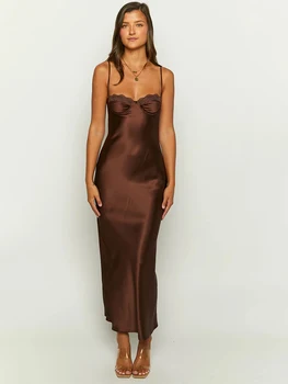 Кружевное платье Sibybo, женский сексуальный топ на подтяжках, без рукавов, платье Макси, однотонный облегающий халат, ночная рубашка, женские вечерние платья