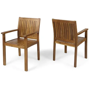 Обеденные стулья Teague из дерева акации на открытом воздухе (комплект из 2-х), отделка из тикового дерева
