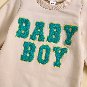 Комбинезон с длинными рукавами для новорожденных мальчиков и девочек с вышивкой буквами, комбинезон с круглым вырезом, осенне-зимний комбинезон-боди