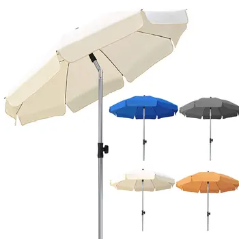 Рыночный зонтик Круглый 200 см, Балконный зонтик из алюминия, сгибаемый полиэстер UV50 + Защита от солнца для садовой террасы, 200 г /м2